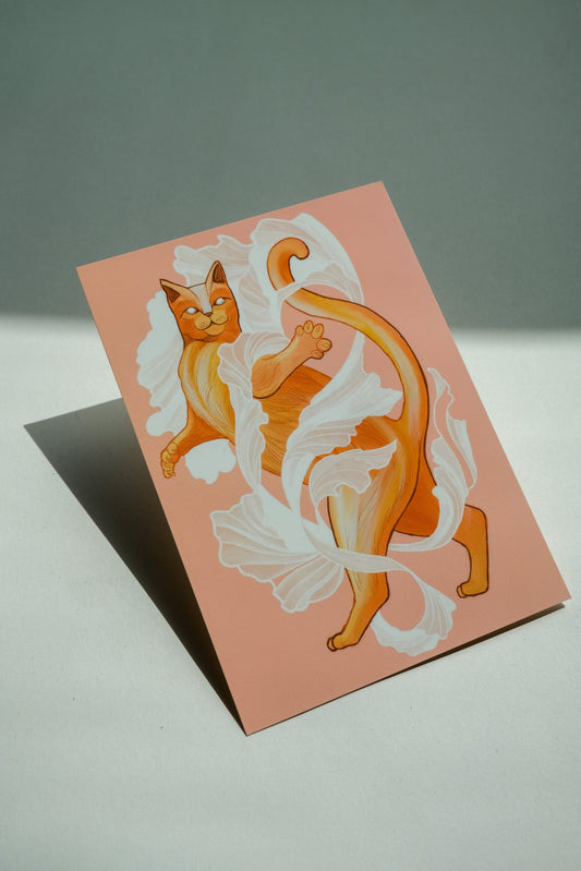 Cat Dancing in the Wind Postcard