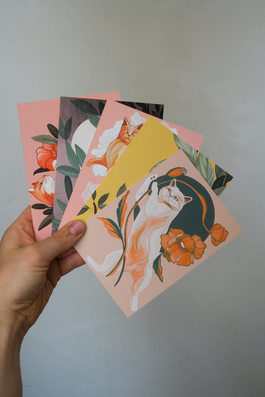 Set of 5 Cat Postcards