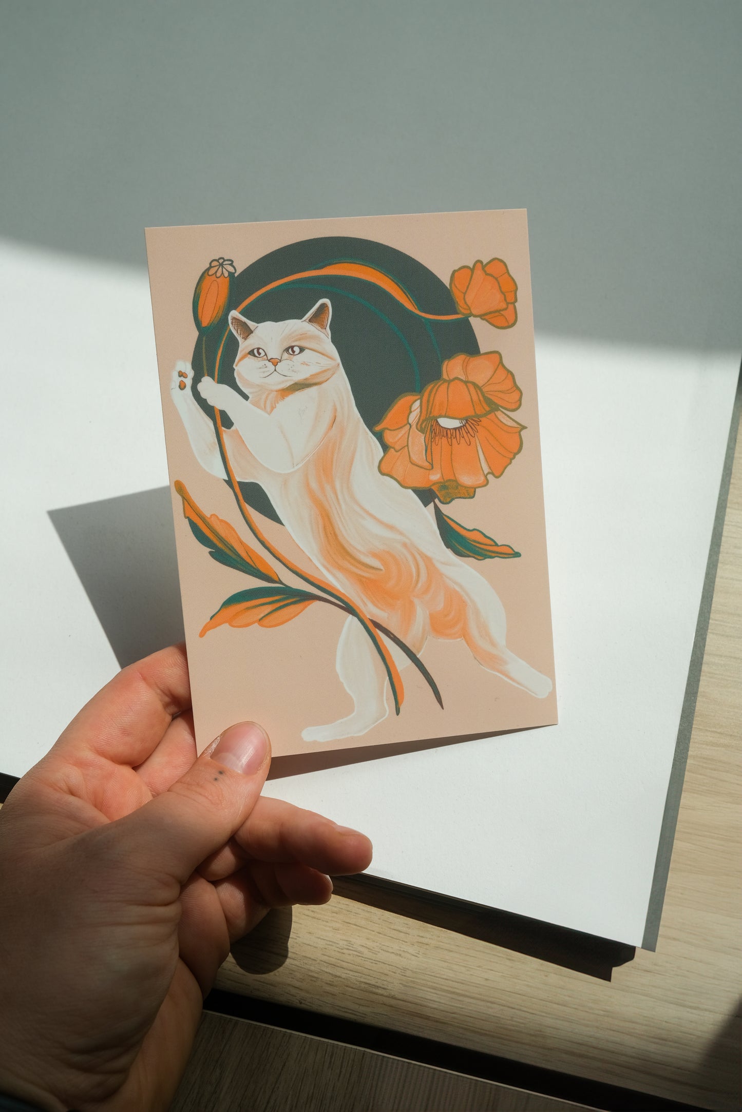 Cat with poppies