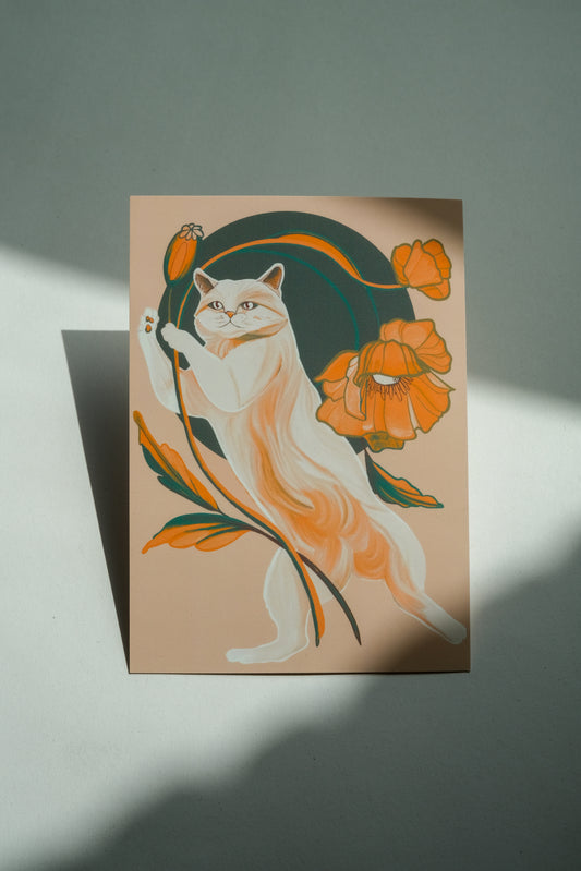 Cat with poppies